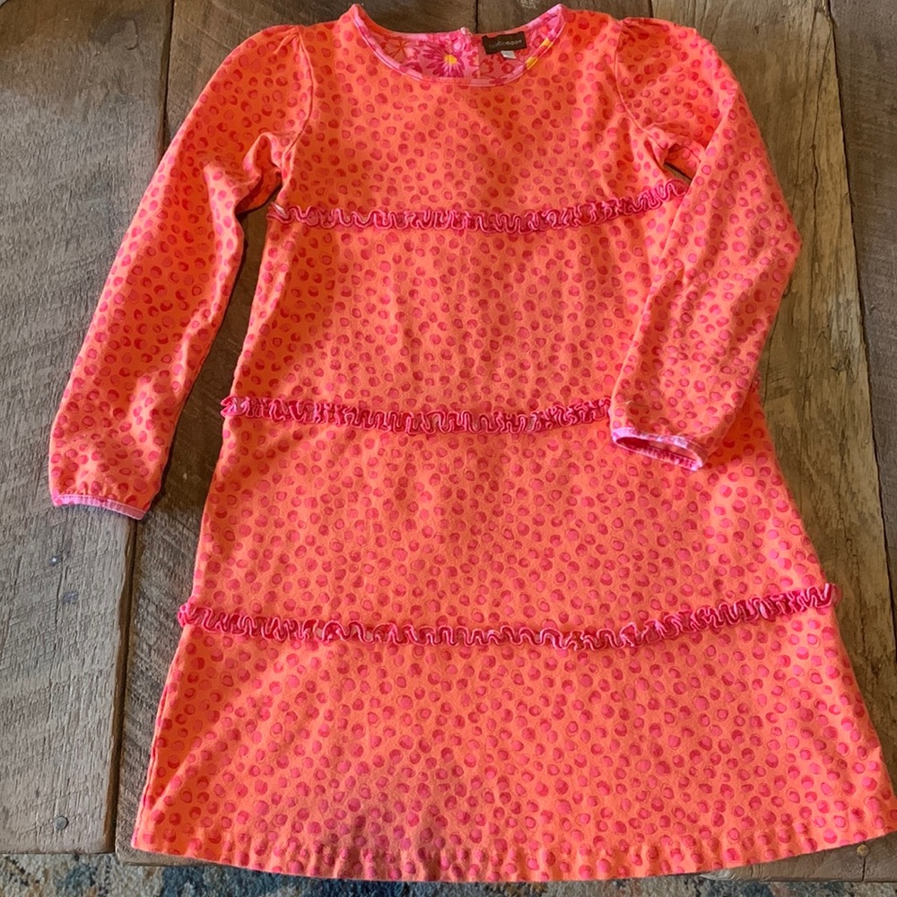 Cutesy girls size 6x cotton dress with vibrant orange and hot pink colors